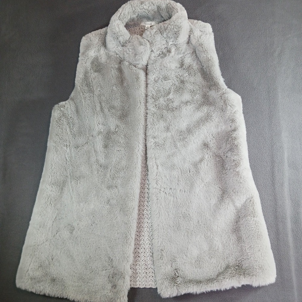 Sonoma + Madison Women's Gray Faux Fur Lined Zip Sleeveless Vest Size L
